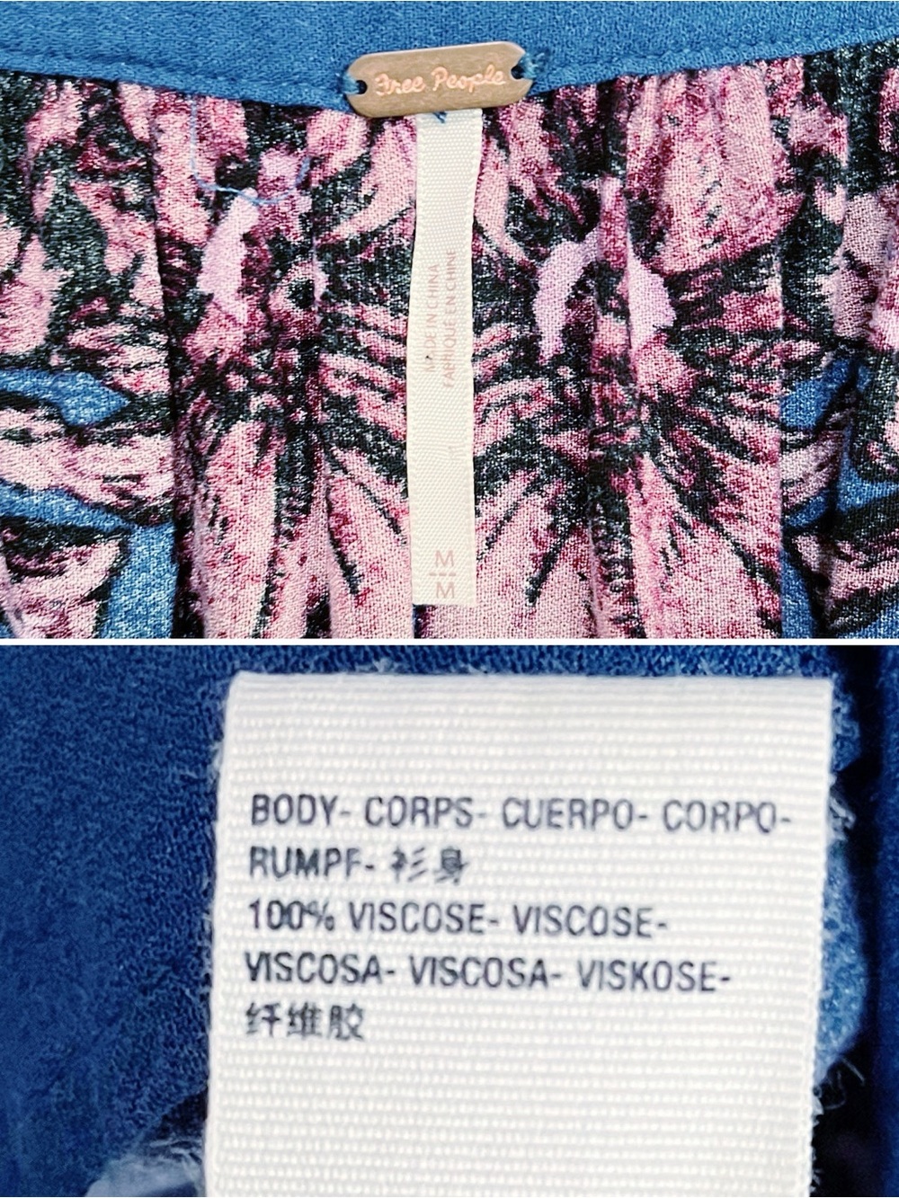 BOGO! Free People Wild Memories Floral Square Neck Top Blue Size Medium - Picture 6 of 6